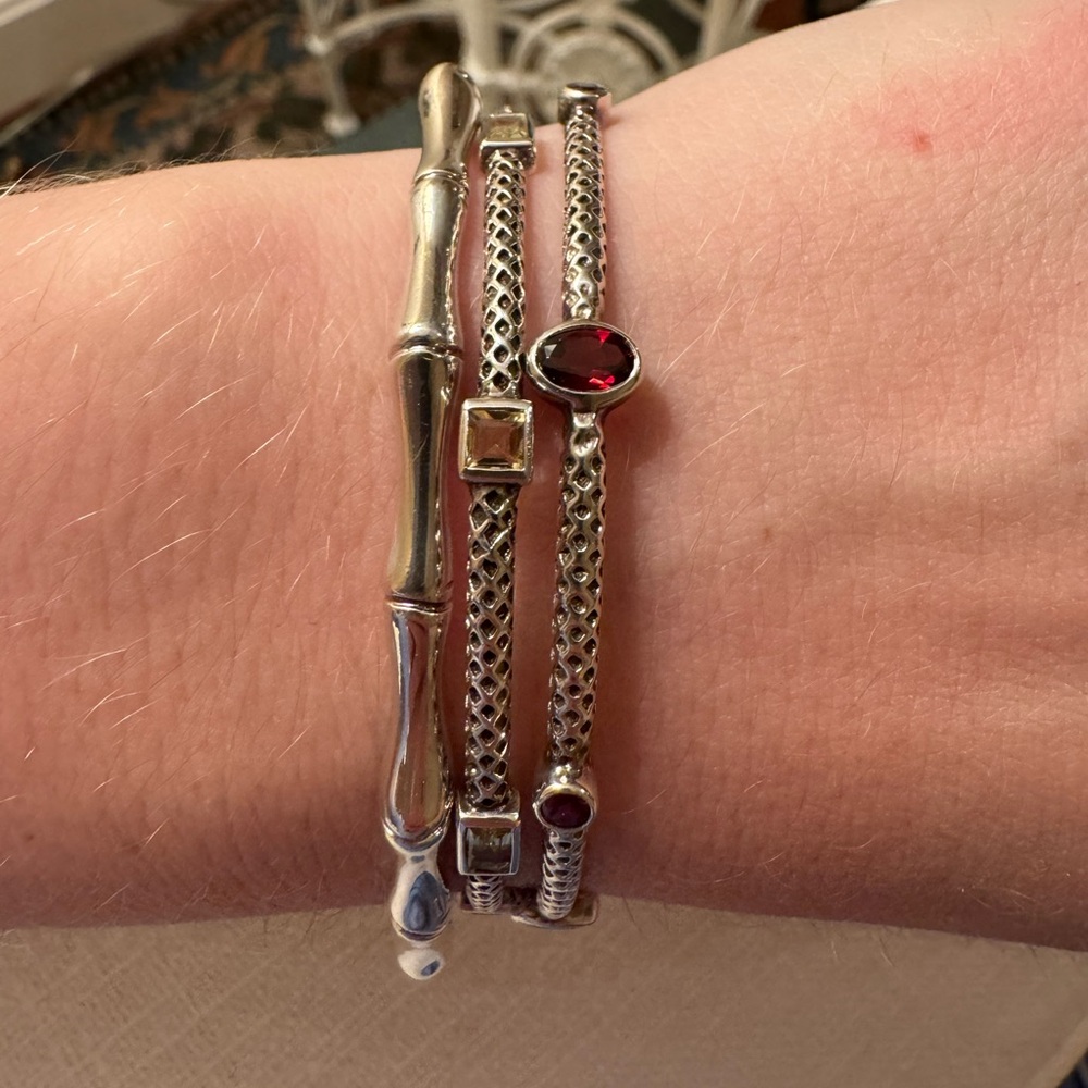 Thistle And Bee Sterling 925 Silver Stackable Bangle Bracelets (Set of Three)